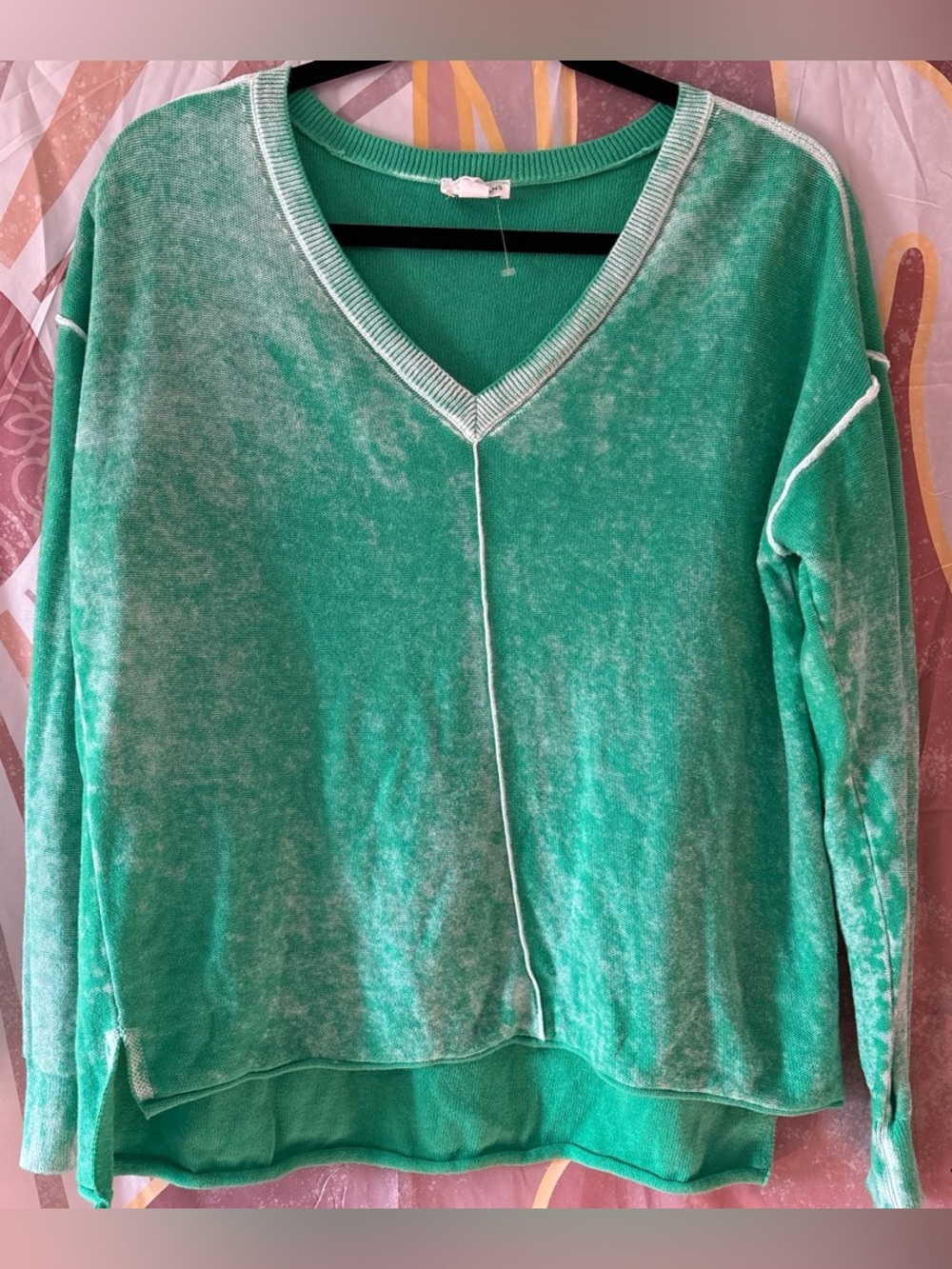 Tribal women’s Mint Green distressed V-Neck preppy sweater for everyday wear.